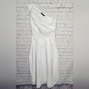 NWT Banana Republic One Shoulder White Pleat Top Tie Back Dress 8
